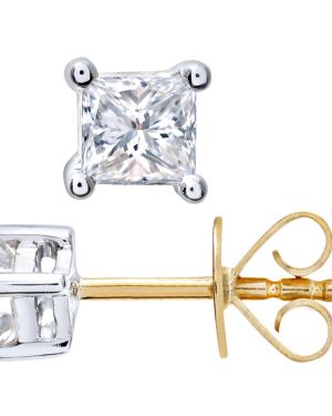 18CT YELLOW GOLD 0.25CT PRICESS CUT STUD EARRINGS